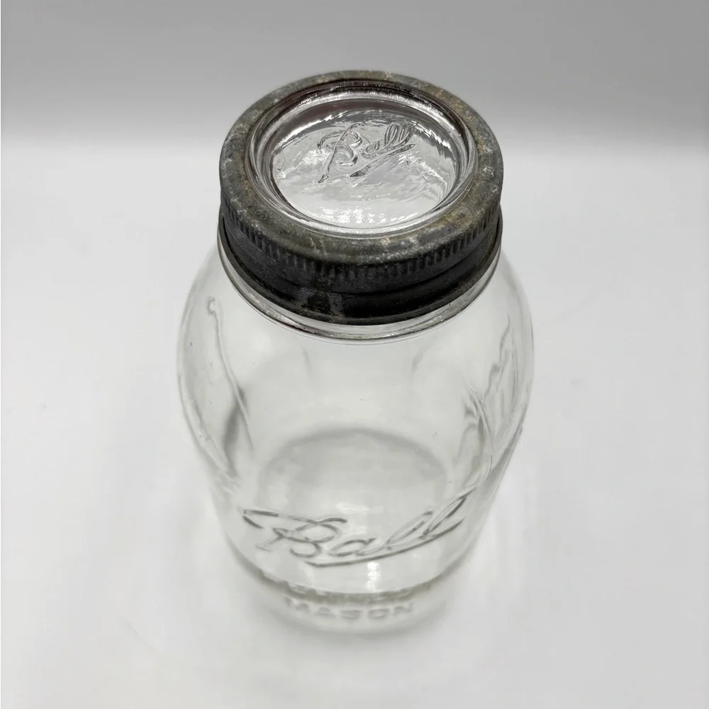 Vintage 1920's Ball Clear Glass Mason Jar ball glass/ zinc lid side measurement.